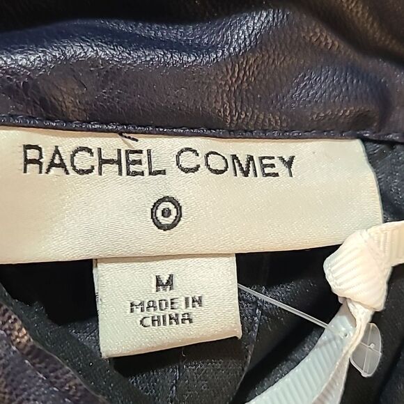 Rachel Comey Faux Leather Navy Blue Top, Buttondown in Back w/Tie, Sz Medium,NWT - Picture 9 of 13